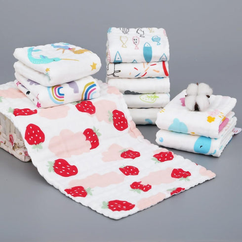 LINGBI DAMI 6 (19.7x9.8 inches), Yellow chick print Cotton square towel with layers of gauze washable children's face
