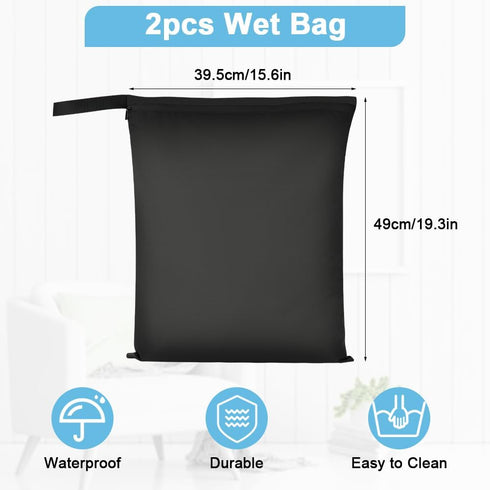 AOOSA 2PCS Wet Bags, Waterproof Travel Laundry Bag, Reusable Cloth Diaper Bags with Handle & Zipper, Washable Travel
