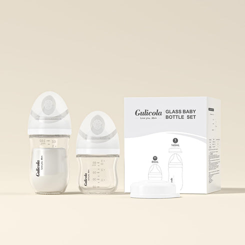 Set, 3 oz 5 oz 0-3 2 Pack Gulicola Natural Glass Baby Bottle Newborn and with Extra Slow Flow & Slow Flow Nipple, Anti
