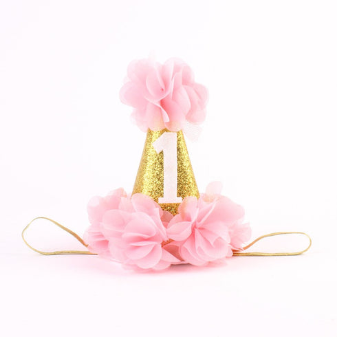 Infant Baby 1st Birthday Party Hat - Princess Hairband Baby Girl Flower Delicate Hair Accessories Crown, Pink, Small