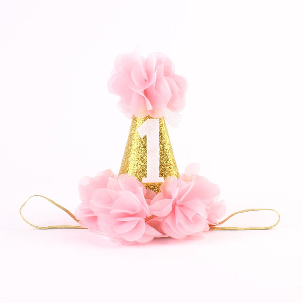 Infant Baby 1st Birthday Party Hat - Princess Hairband Baby Girl Flower Delicate Hair Accessories Crown, Pink, Small