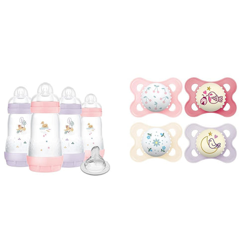 MAM 9 oz. Easy Start Matte Deco Girl 4 Pack with Bonus Nipple