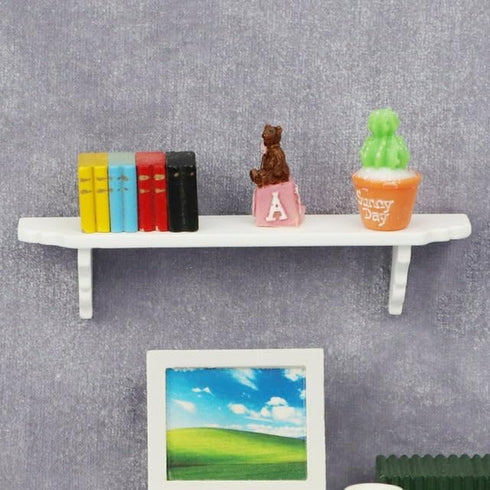 Dollhouse Wall Shelf, 1:12 Scale Miniature White Storage Shelf for Kitchen Scene Accessories