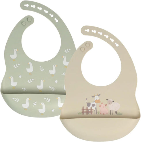 Baby Silicone Bibs 2 Sets Baby Bibs with Food Catcher for Girls