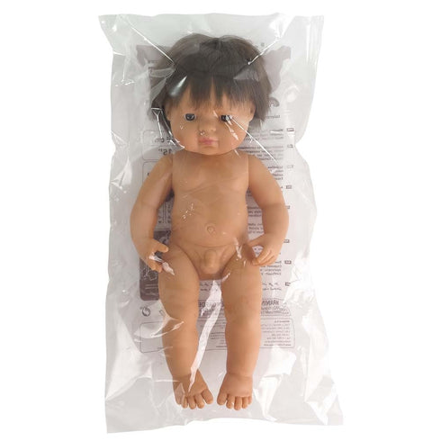 Miniland Educational 15" Anatomically Correct Baby Doll, Caucasian Boy, Brunette, Multi