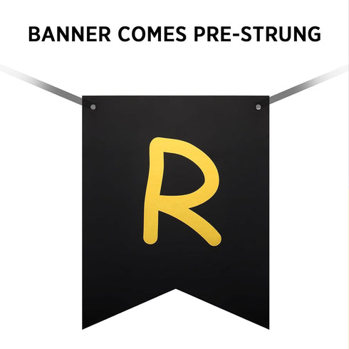 Happy Retirement Banner, GAGAKU Black and Gold Party Decorations Kit, Gold Glitter Paper Pennant for Farewell