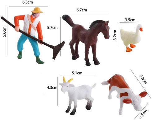 5pcs DIY Farmland Worker Miniatures Playset with Horse, Cow, Sheep, Duck, and Farm Keepers