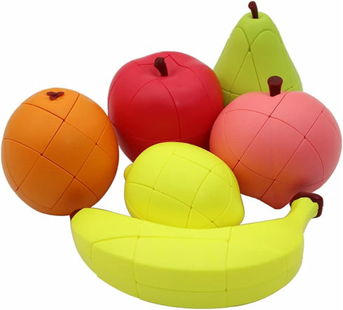Speed Cube Set - 3D Fruit Cube Set of 6 Pack including Peach, Lemon, Orange, Banana, Apple & Pear Magic Puzzle Toys