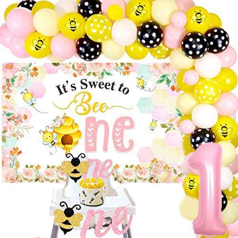 Bee 1st Birthday Decorations for Girl Bee Birthday Balloon Garland Kit Pink