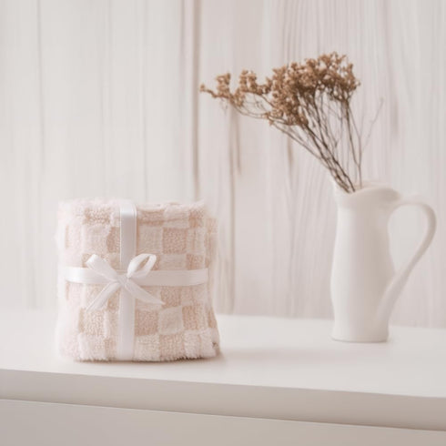 Checkered Baby Blanket Neutral, Ultra Soft Fuzzy 30 x 40 Inches Cozy Reversible Bed Blanket for Toddlers Infant