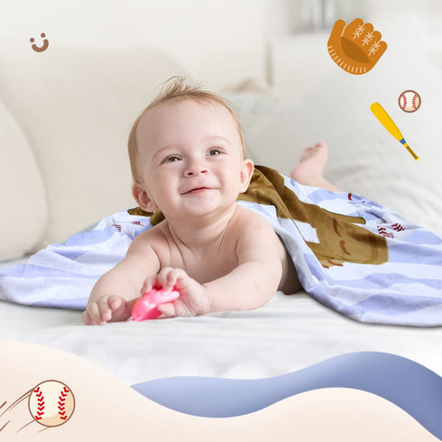 Baby Cotton Swaddle Blanket, Baseball Design, 40x50 Inch, Includes Props, Marker, and Birth Announcement Cards, Unisex