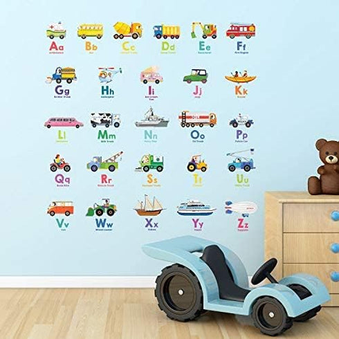 DECOWALL DS8-2005N Transport Alphabet Kids Wall Stickers, Peel and Stick Removable Decals for Nursery Bedroom