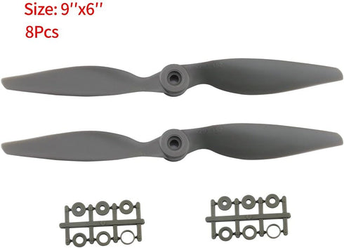 8PCS 9060 SoloGood CCW Gemfan APC Nylon Propeller Prop for RC Airplane with Adapter Rings