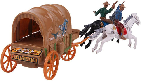 Western Figures Horse Carriage Model Playset, Plastic West Figurines Riding Horse Action Figure Educational Toys for