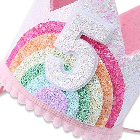 WAWUO Birthday Rainbow Girl Crown, Birthday Hat for Event Party Supplies and Photo Props