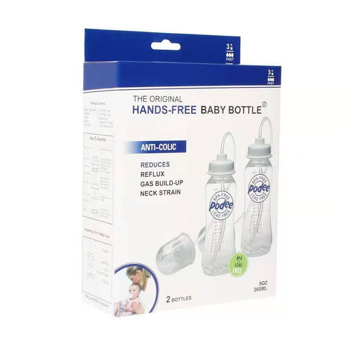 Hands-Free Baby Bottle - Anti-Colic Nursing System 9 oz with Fast Flow Nipple/Teat for Toddler (2 Bottles - Blue)