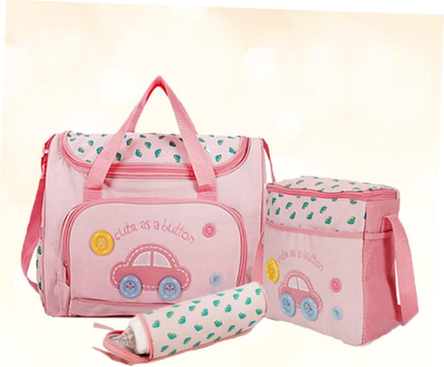 GLSTOY Set Large Capacity Tote Diaper Bag Changing Pad Bottle Holder Car Print