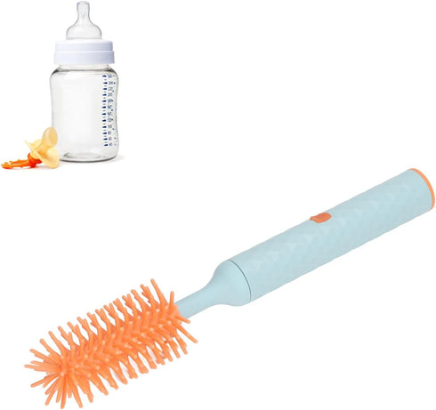 Electric Baby Bottle Brush Cleaning Set with 2 Speeds, Rotating Silicone Bristles, Bottle & Pacifier Brush (Blue)
