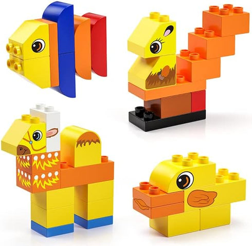 burgkidz Educational Toy Classic Big Size Bricks, Large Animal Building Blocks with Reusable Storage Bucket for Ages 3+