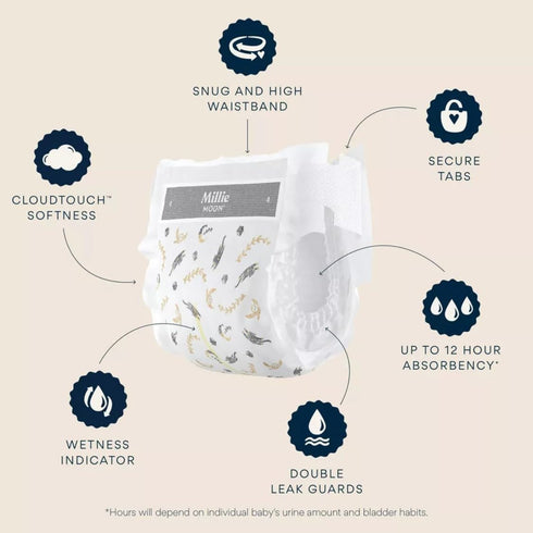 Generic 3, 88 Count, 13-24 lbs Millie Moon Luxury Diapers, Size White