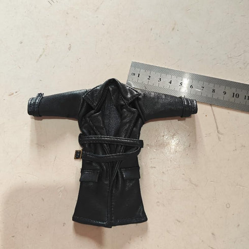 BOSWON 1/12 6" Scale Sodier Wired Black Faux Leather Trench Coat Model for Figure