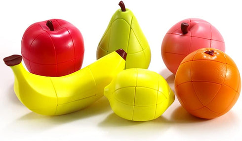 Speed Cube Set - 3D Fruit Cube Set of 6 Pack including Peach, Lemon, Orange, Banana, Apple & Pear Magic Puzzle Toys