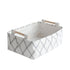 Decorative Collapsible Rectangular Fabric Storage Bin Organizer Basket - 15.4x10.6x5.1 inch, White with Wooden Handles