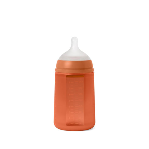 Suavinex Color Essence SX PRO Physiological Soft Flexible Silicone Baby Bottle, Anti Colic Baby Bottles, Supports Breast Feeding Babies, Made in Spain, Medium Flow, 8oz, Sunset Orange