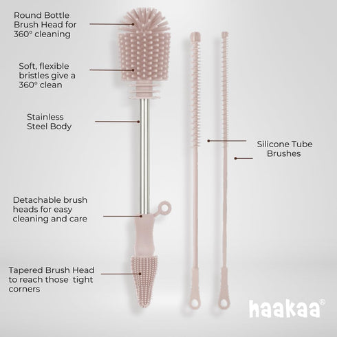 Haakaa Silicone Cleaning Brush Kit Household Cleaning Brushes for Bottles and Crevices Food-Grade Silicone: Dishwasher