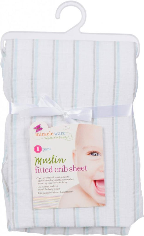 MiracleWare Blue & Grey Striped Muslin Crib Sheet