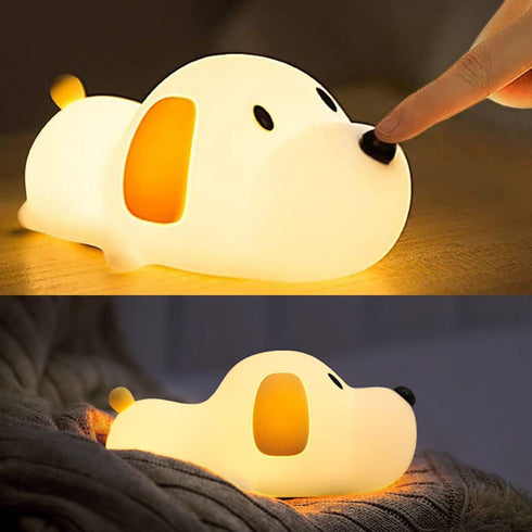 HAPPYBAG Kids Night Light,Cute Soft Silicone Dog Lamp Dimmable Nursery Portable Puppy
