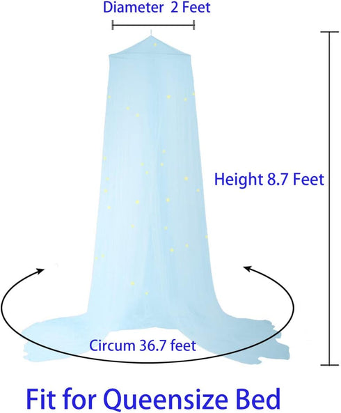 BCBYou Bed Canopy Mosquito Net, Fluorescent Stars Glow in Dark for Baby Crib, Kids Bed, Light Blue