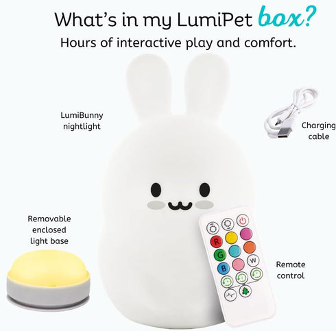 Lumipets Baxter The Bunny Squishy Night Light for Kids | Silicone Lamp with Tap & Remote Control | Rechargeable Color