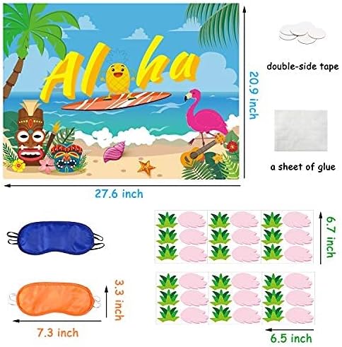 Ticiaga 36pcs Aloha Hawaii Party Stickers, Pin The Hair and Wing On Pineapple and Flamingo Poster Game