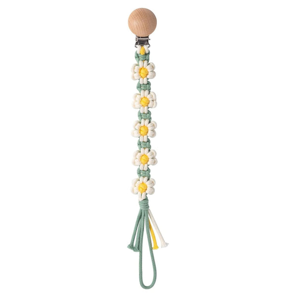 Braided Pacifier Clip for Boys and Girls Floral Daisy Macrame Paci Clip, Handmade Cotton Binky Clips Baby Gift