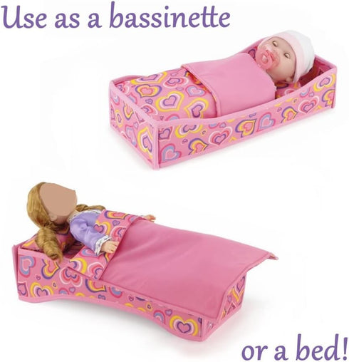 14 Inch Backpack 14" 15" Emily Rose Doll Travel Carrier - Pink Hearts Design with Wheeled Trolley, Removable Bed