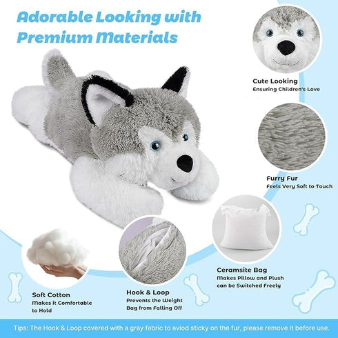 22" 4.5 lbs 2-in-1 & Large Laying Husky Plush, Weighted Stuffed Animals for Adults and Kids, Husky Plushies