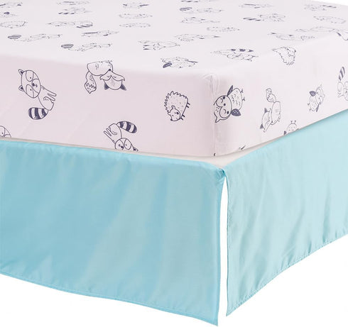 CribMATE Set 3 28'' 52'' Blue Forest Animal Nursery Crib Beddding Pieces - Quilt/Fitted Sheet/Skirt x