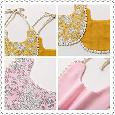 GZMM Baby Bib for Girls, 3 Pack Reversible Waterproof Handmade Natural Cotton Drool Bib 0-12 Months