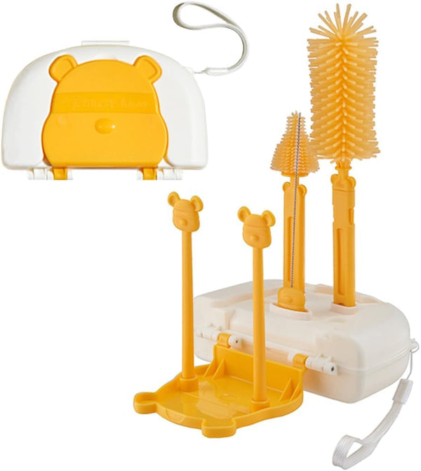 EMTSEB Baby Bottle Brush Set, 6 in 1 Cleaning Brush with Silicone Brush, Nipple Brush, Soap Dispenser, Yellow