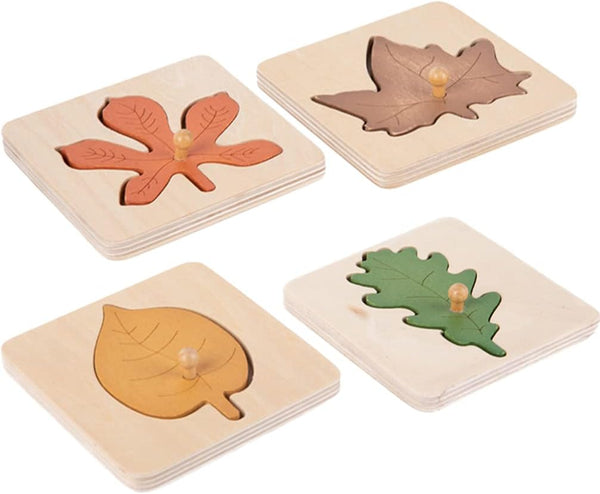 Kisangel Toddler Toys, 4pcs Wooden Leaf Shape Puzzle, Educational Learning STEM Toys for Birthday