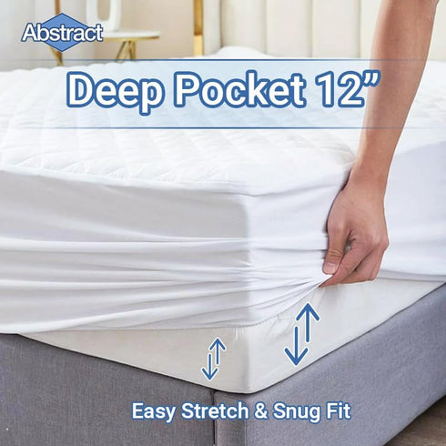 Abstract Waterproof Mini Crib Mattress Protector - Quilted Fitted Cover for Bassinet, 24" x 38" Mini Crib, White