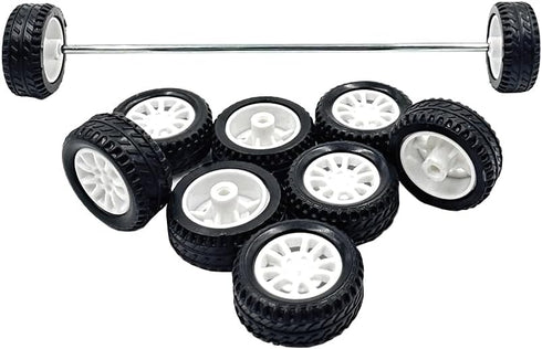 URIMPAVIDO 10PCS 20mm 5PCS (2X20MM) Small Toy Car Wheels Rubber Tire with Shaft Round Axles for for DIY Model Toy RC
