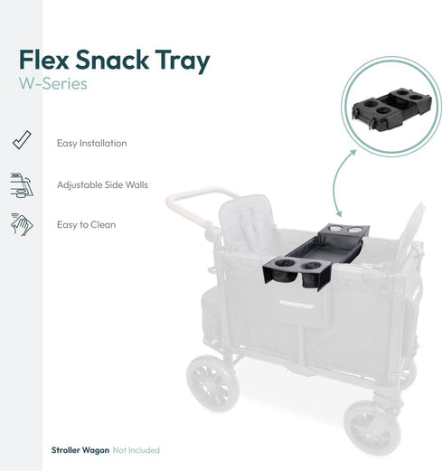WONDERFOLD W2 Flex Snack Tray for Stroller Wagon with Convertible Cup Holders & Adjustable Sidewalls to Maximize Space
