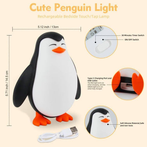 3 Dimmable Tcamp Cute Penguin Night Light for Kids, Level Nursery Nightlight Lamp, Cute Silicone Squishy Lighted
