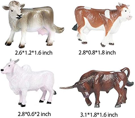 Hiawbon 12 Pcs Miniature Cattle Figurines Set - Mini Cow Models Plastic Cattle Models