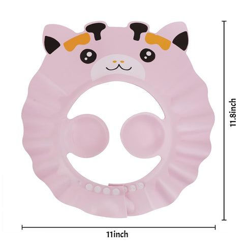 SIQITECHNO Baby Shower Cap with Earmuffs Foldable Anti-Reflux Cartoon Baby Shower Head Cap Adjustable Bathing Shower