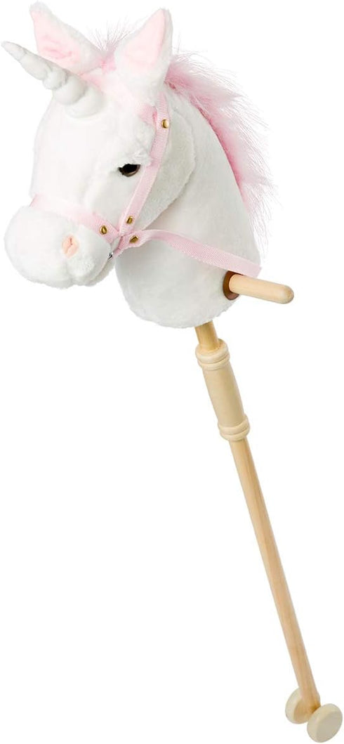 HollyHOME Plush Unicorn Stick Horse with Wood Wheels - Real Pony Neighing & Galloping Sounds Plush Toy - White 37