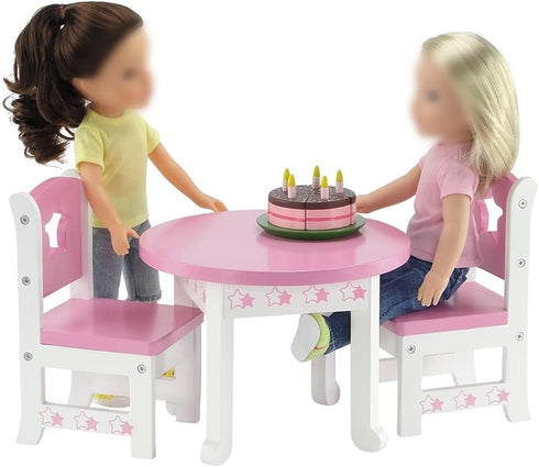 14 Set 2 14-15" Emily Rose Doll Dining - Pink & White Kitchen Table with Chairs - Star Collection Wooden Furniture