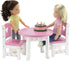 14 Set 2 14-15" Emily Rose Doll Dining - Pink & White Kitchen Table with Chairs - Star Collection Wooden Furniture